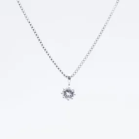 Silver Round Claw Set White Topaz Necklace