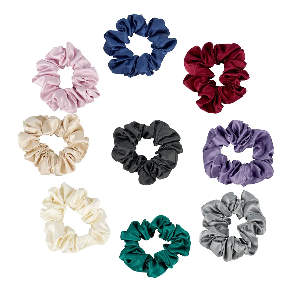 SMALL SATIN SCRUNCHIES SET OF ASSORTED COLOURS