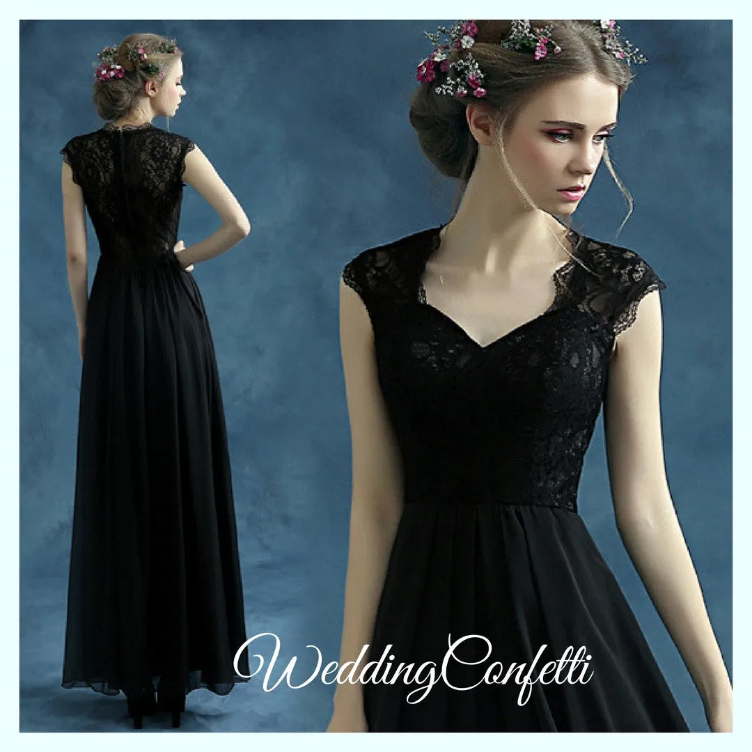 The Belinda Black Cap Sleeve Dress Gown