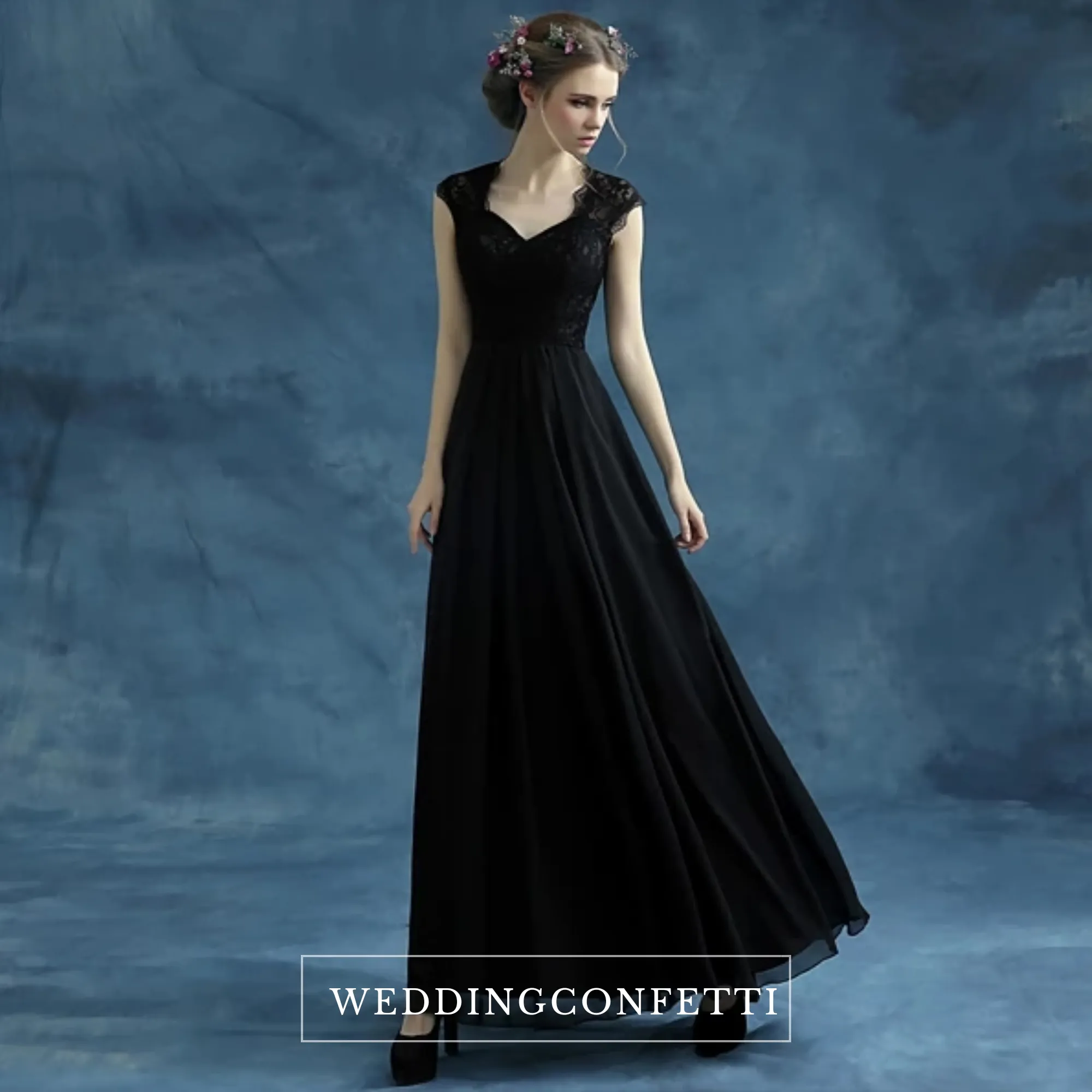 The Belinda Black Cap Sleeve Dress Gown