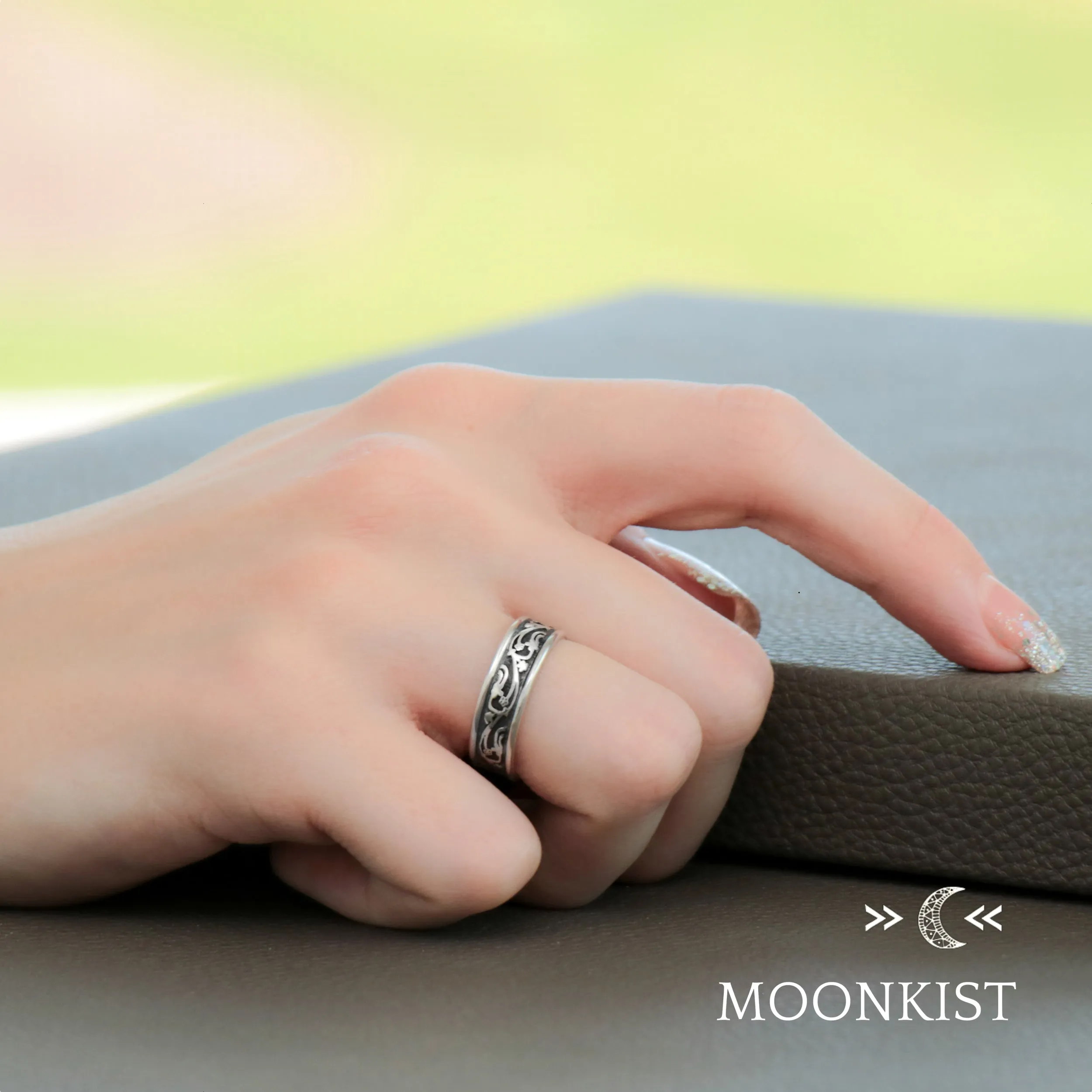 Vintage Vine Wide Wedding Band Ring | Moonkist Designs