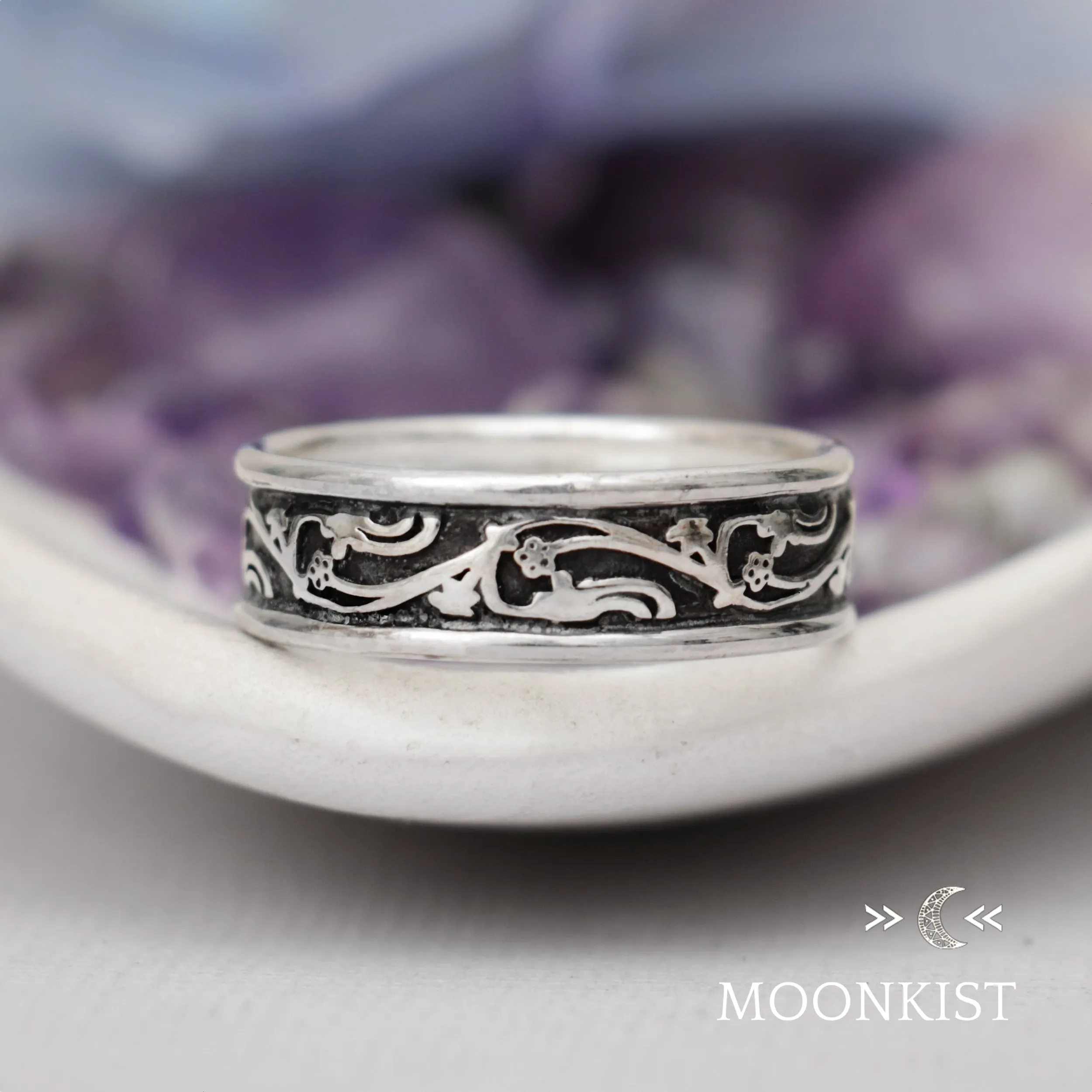 Vintage Vine Wide Wedding Band Ring | Moonkist Designs