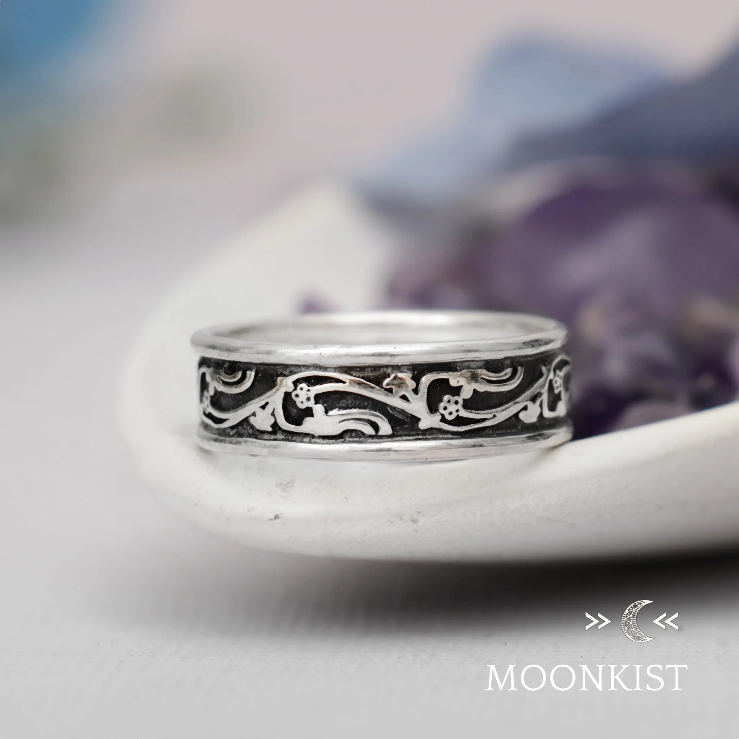 Vintage Vine Wide Wedding Band Ring | Moonkist Designs