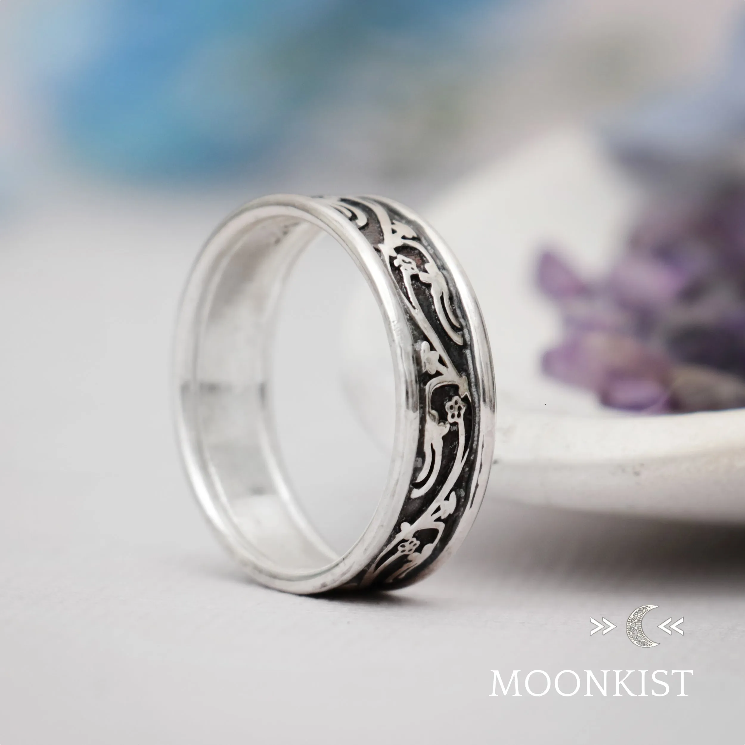 Vintage Vine Wide Wedding Band Ring | Moonkist Designs