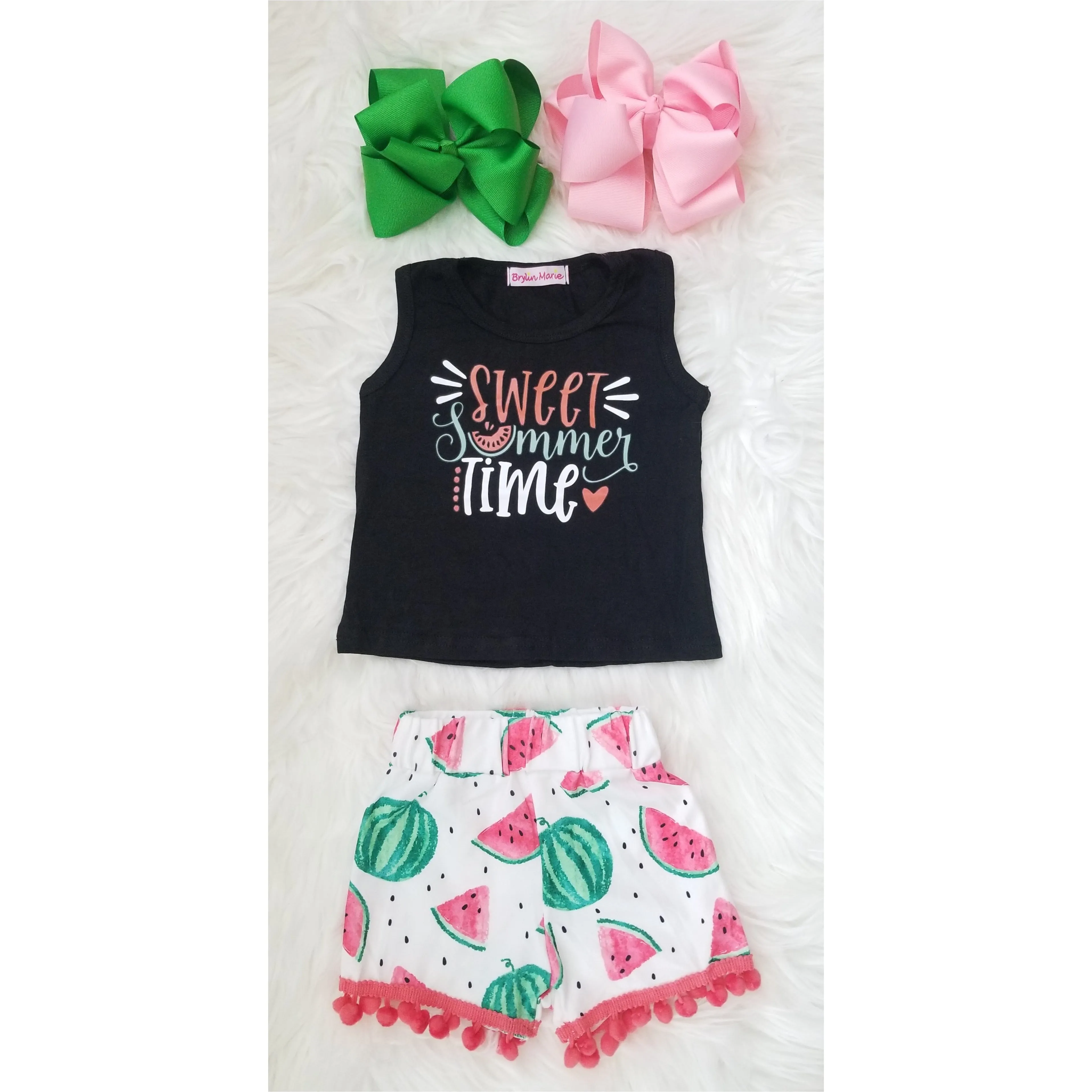 Watermelon Pom Pom Sleeveless Short Set