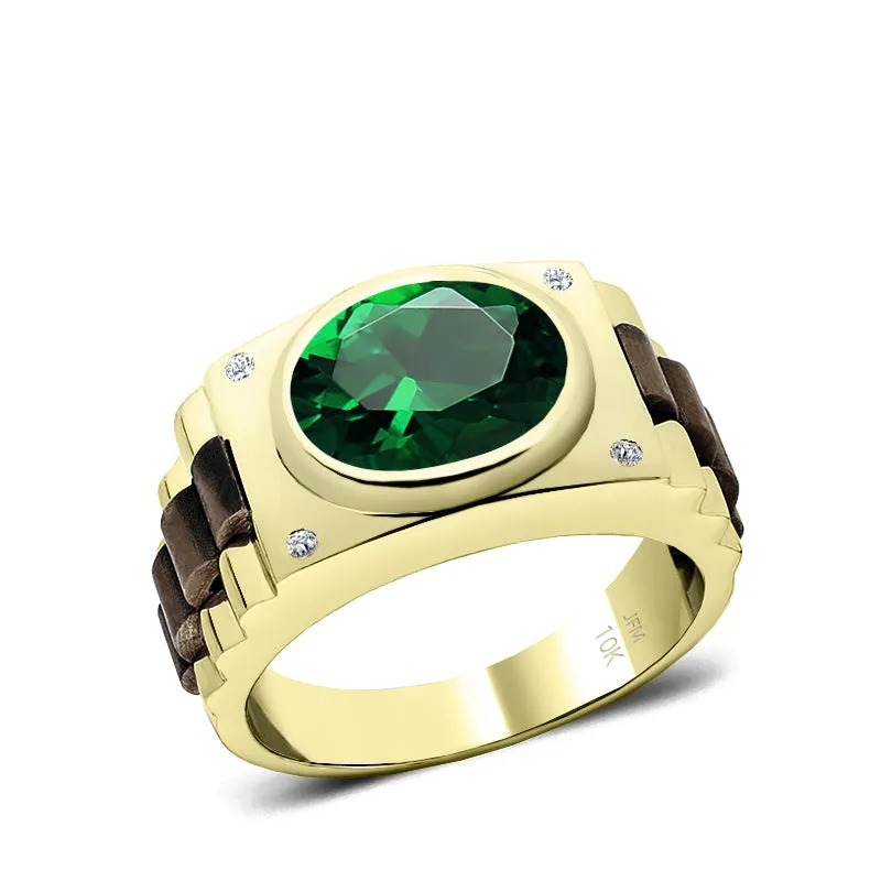 Wedding Ring for Man Diamond Birthstone Band with 4.50ct Green Emerald Gentleman Classic Jewelry