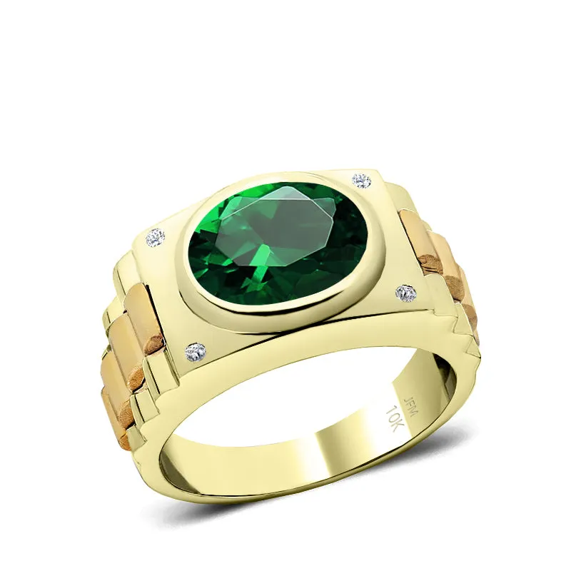 Wedding Ring for Man Diamond Birthstone Band with 4.50ct Green Emerald Gentleman Classic Jewelry