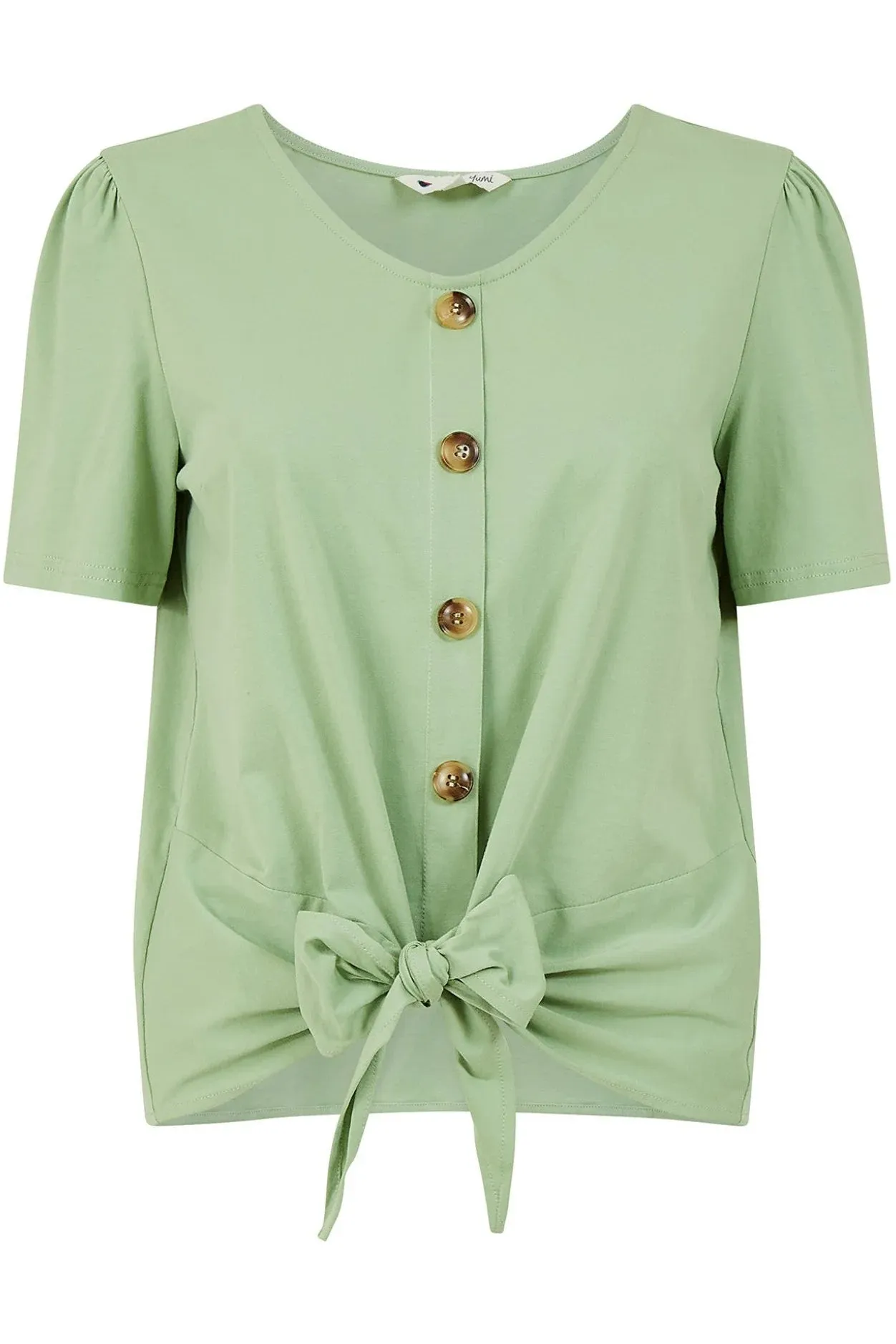 Yumi Green Button Tie Jersey T-shirt