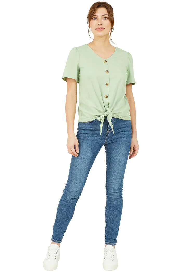 Yumi Green Button Tie Jersey T-shirt